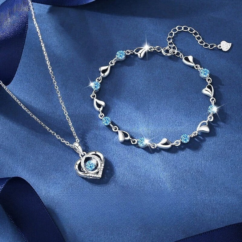 Heart Crystal Necklace & Bracelet Set for Women