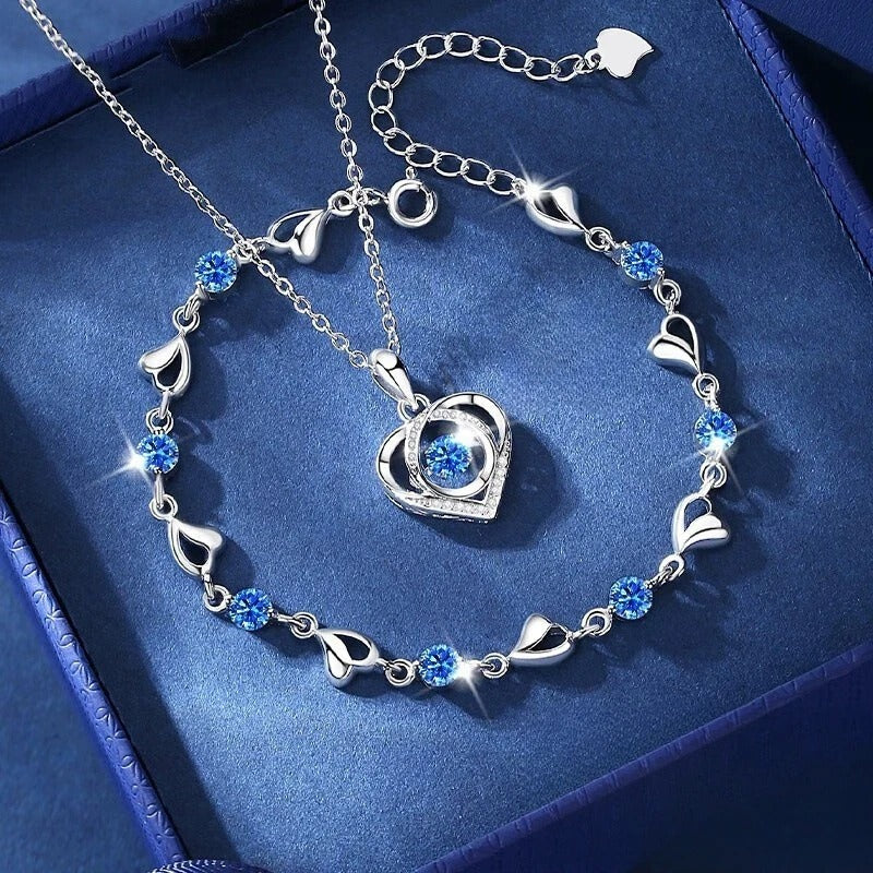 Heart Crystal Necklace & Bracelet Set for Women